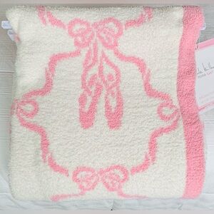 Nicole Miller Ballerina Ballet Slippers and Pink Bows Reversible Throw Blanket